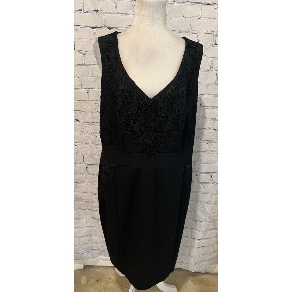 Jennifer Lopez JLo Womens Plus Black Lace Overlay Ponte Sheath Dress 18W